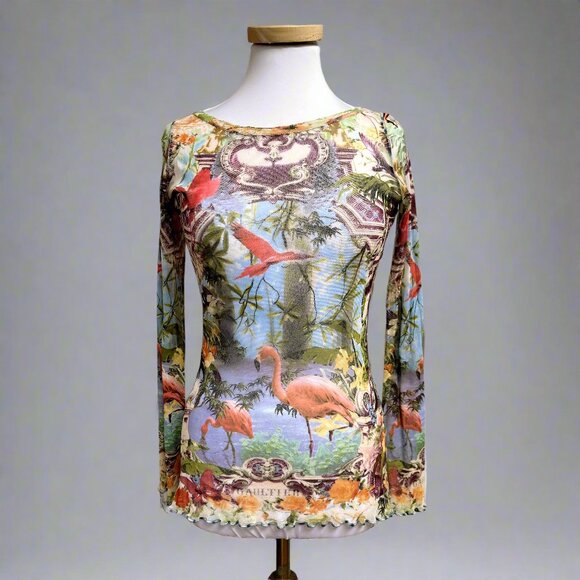 Vintage 90s Jean Paul Gaultier tattoo print top, size S/M - Picture 1 of 4